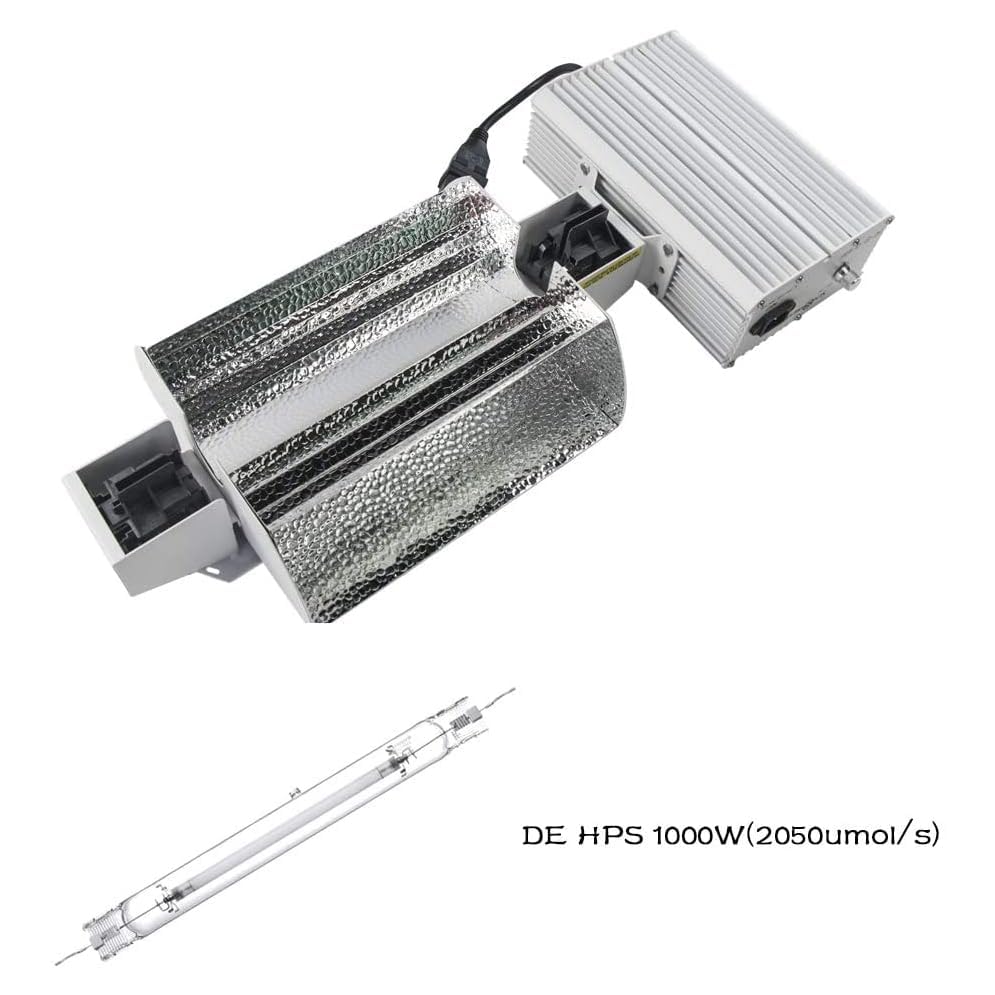Generic Raylux 1000W Grow Light System, DE HPS Bulb, Open Style Reflector, Aluminum, Silver, with Controller Port