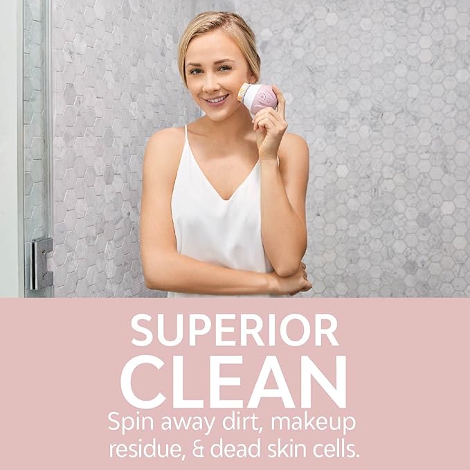 TAO Clean Ona Diamond Orbital Facial Brush and Cleansing Station, Electric Face Cleansing Brush with Ergonomic Handle, Dual Speed Settings, Mauve