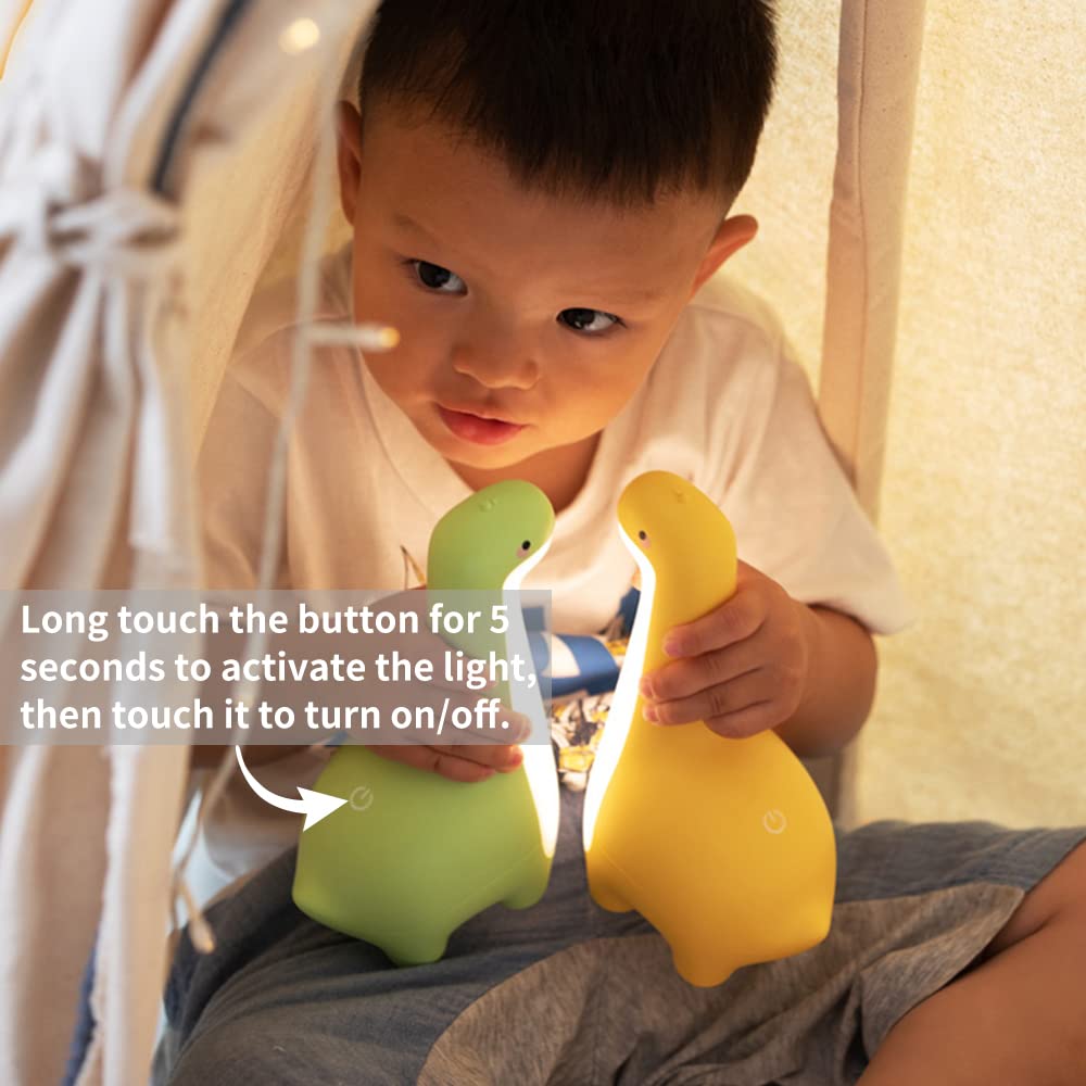 ipalmay Dinosaur Night Light, USB Rechargeable Touch Control Lamp, Blue, Cute for Kids, Adjustable Bedside Decor