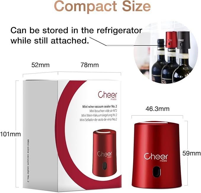CheerModa Vacuum Wine Stopper with Date Display – 7‑Day Wine Preservation Stopper, Silicone Wine Cap & ABS, French Design, 4 Colors (Black-JS15-FBA)