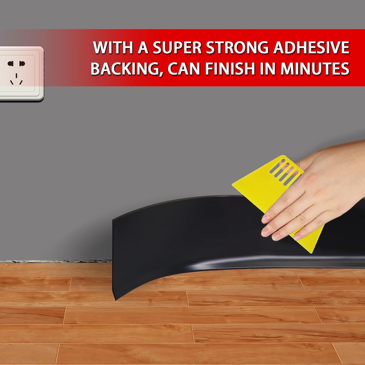 Vinyl Wall Base Baseboard Molding Trim 6" Flexible Self Adhesive Rubber Wall Base Moulding Trim Peel and Stick Design, 6 Inch x 100 Feet, Black