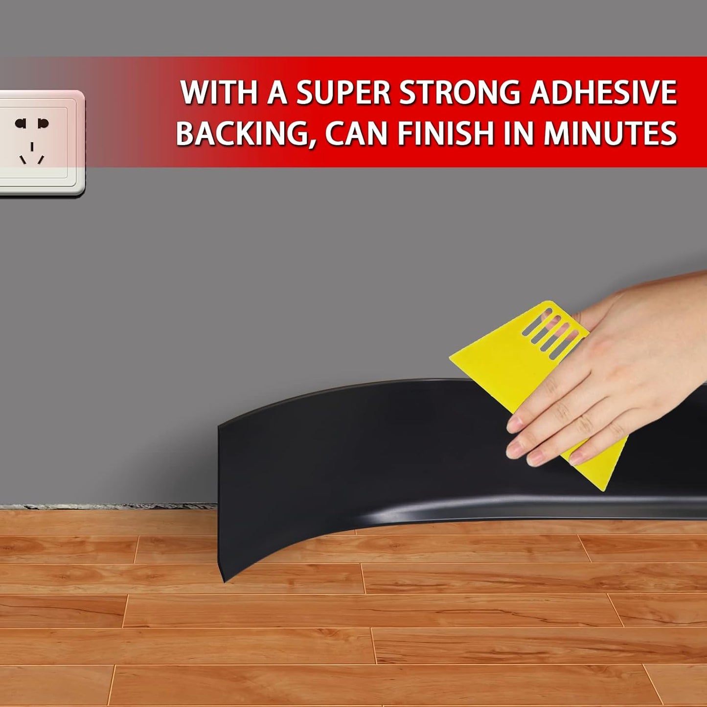 Vinyl Wall Base Baseboard Molding Trim 4" Flexible Self Adhesive Rubber Wall Base Moulding Trim Peel and Stick Design, 4 Inch x 200 Feet, Black