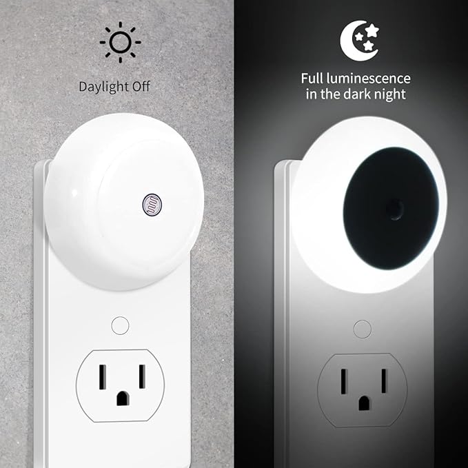 KINUR 6 Pack Night Light, LED Night Lights Plug into Wall with Dusk to Dawn sensors, Plug in Night Lights for Kids Room, Bedroom, Bathroom, Baby Nursery,Stair Lights, Hallway Light, Daylight