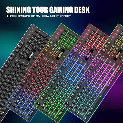 RedThunder K10 Wireless Gaming Keyboard and Mouse Combo, LED Backlit Rechargeable 3800mAh Battery, Mechanical Feel Anti-gh...