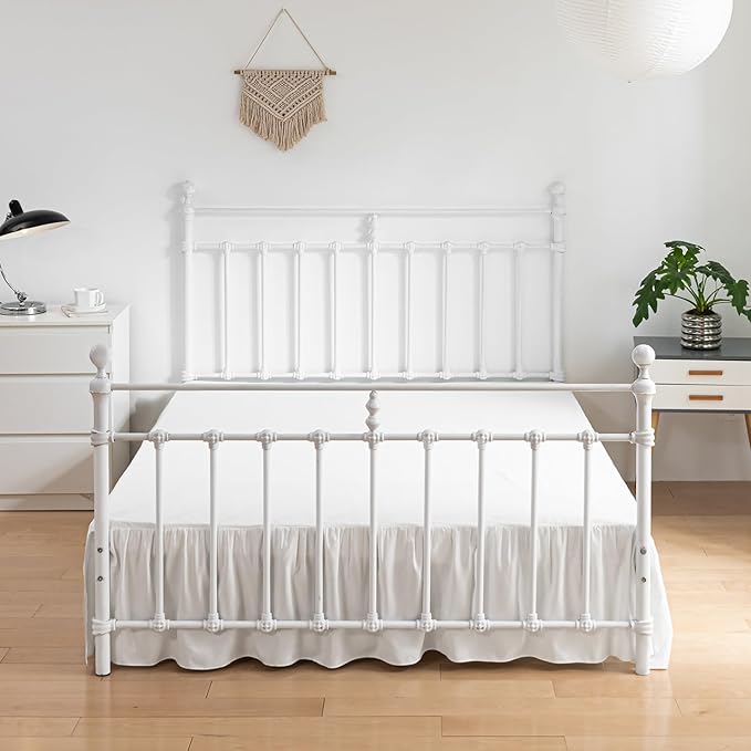 Bed Skirt Queen Size Ruffled Bed Skirt with Split Corners, 18 Inch Drop Dust Ruffle Bed Skirt with Platform, Ivory,Queen Size