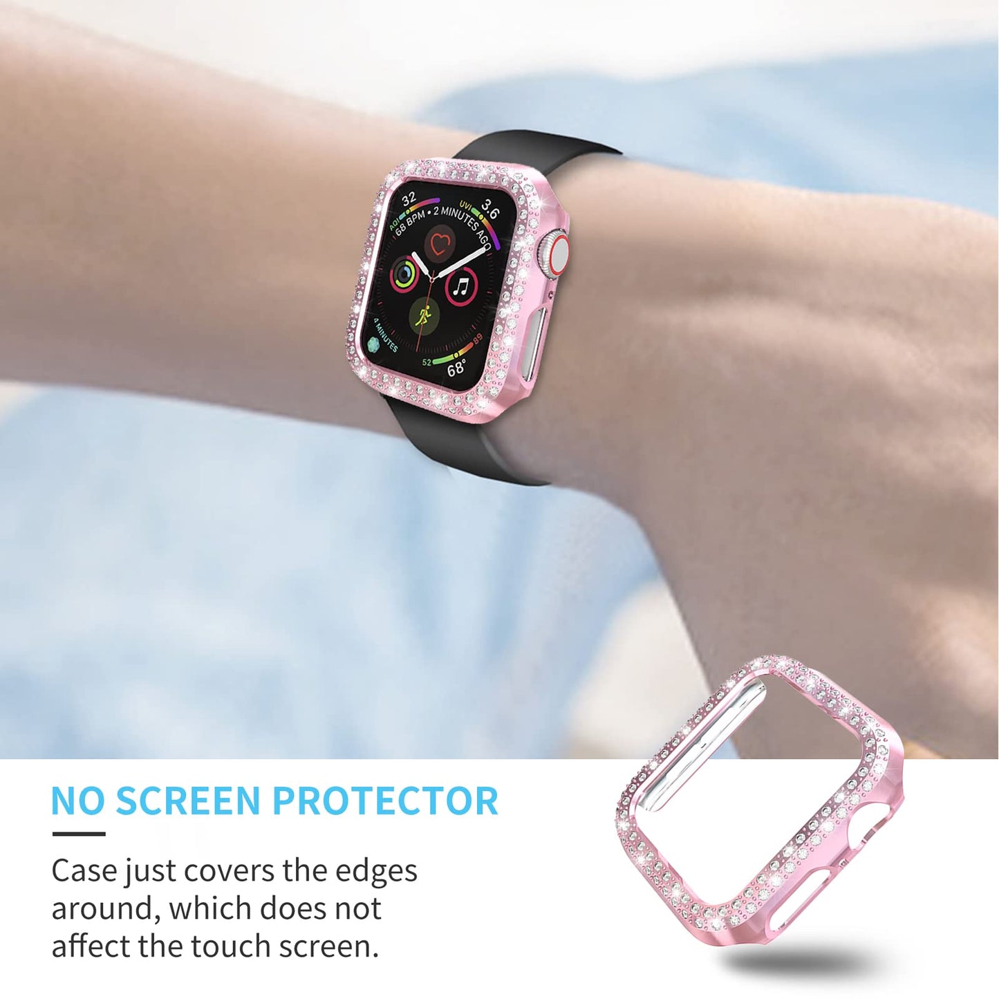 5Pack Protector Case Compatible With Apple Watch Se Series 6 5 4 40Mm Cover, Double Row Bling Crystal Diamonds Protective Cover