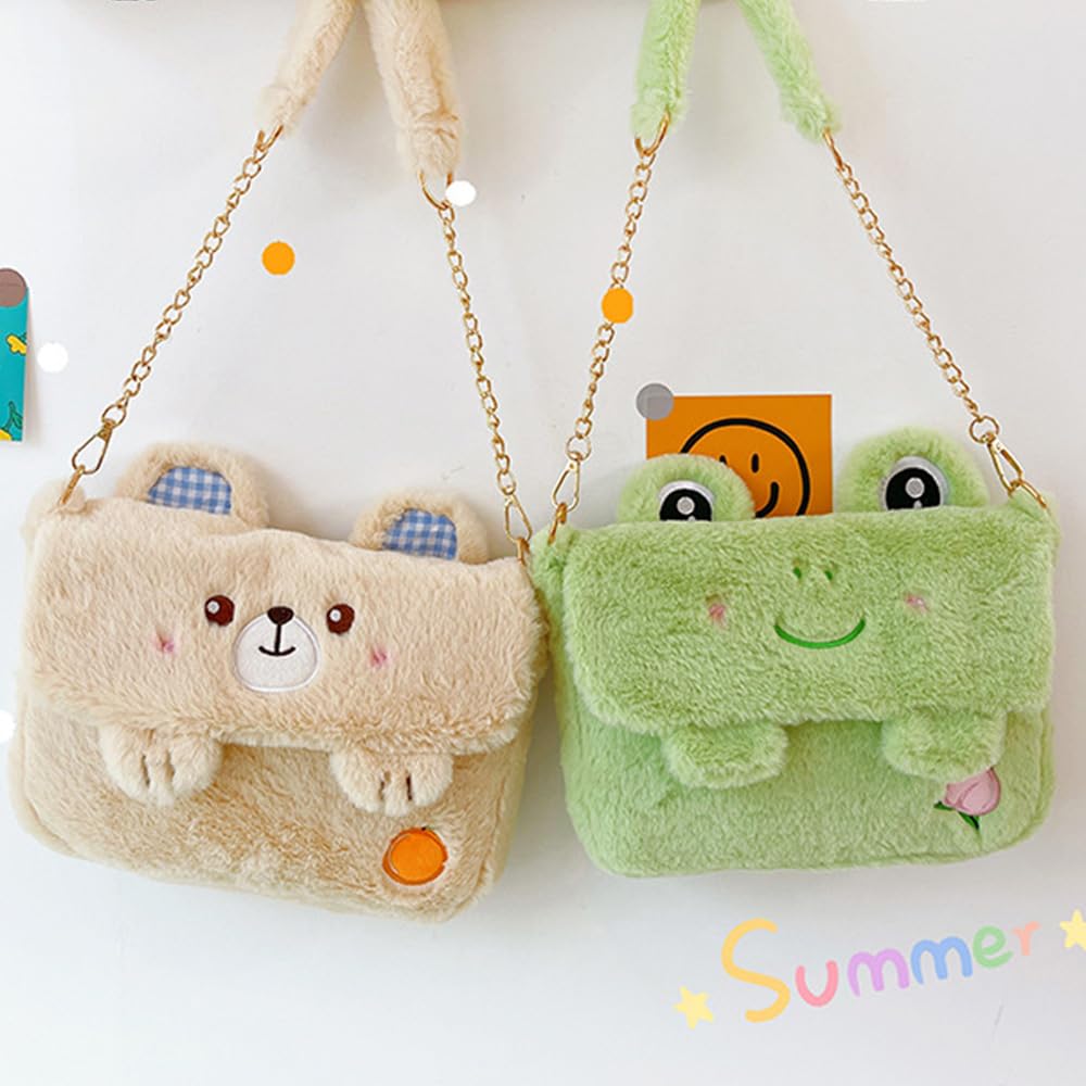 3D Cartoon Frog Plush Pouch, Small Coin Wallets, Cute Headset and Hair Accessories Bags - Fun Gifts Goodie Bag (Frog)