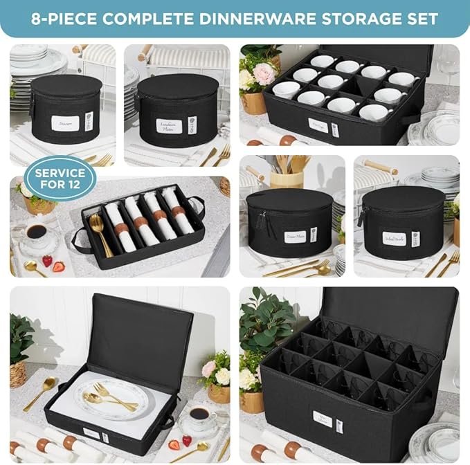 Hard Shell China Storage Containers (Black, 8 Pack China Storage Containers)