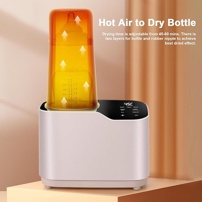 Waterless Bottle Warmer with Shake Function, Safer for Baby, Wash Free, Surrounding Hot Air Heating Breastmilk Evenly to Ideal Temp Baby Bottle Warmer for Safe Heating Milk Warmer