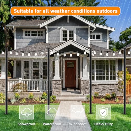 7 Pack 10 FT String Light Poles,Metal with Fork Lights Poles for Outdoor String Light, Rustproof Heavy Duty for Outside Ga...