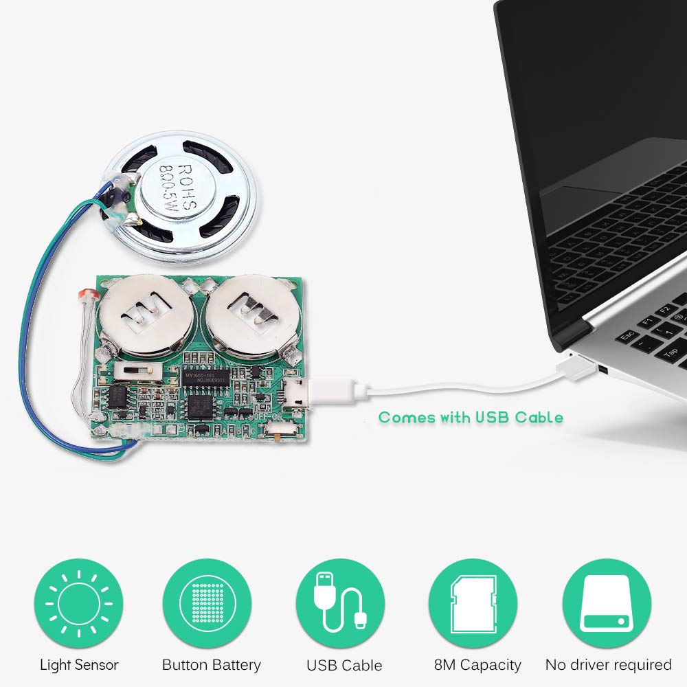 Icstation Diy Light Sensor Sound Module, Micro Usb Recordable Sound Chip 8M Memory Speaker Talking Programmable Music Player Box