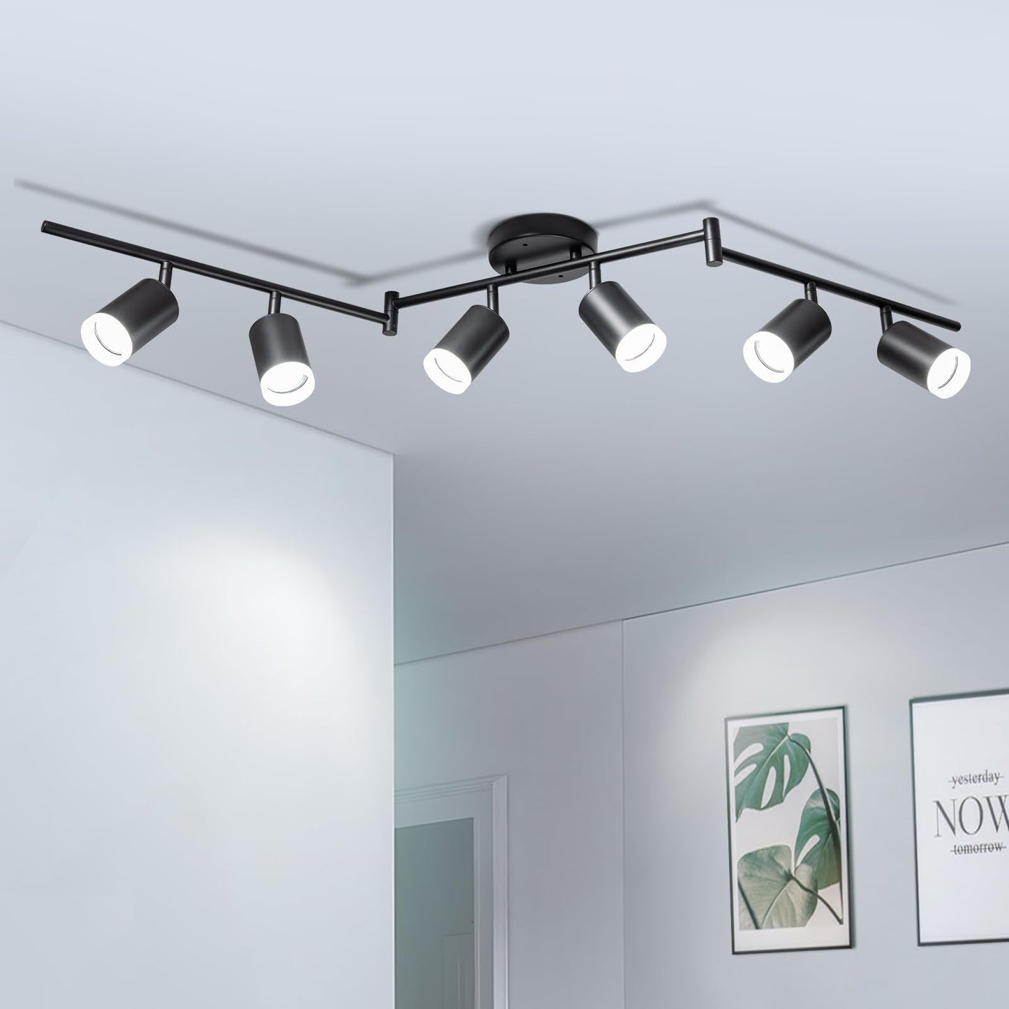 6 Ways Track Lighting  Rotatable Heads Track Light Kit  Track Lighting Fixtures Ceiling With Acrylic Cover  Modern Black Ceiling Spotlight For Kitchen  Living Room  Hallway(Bulbs Not Included)