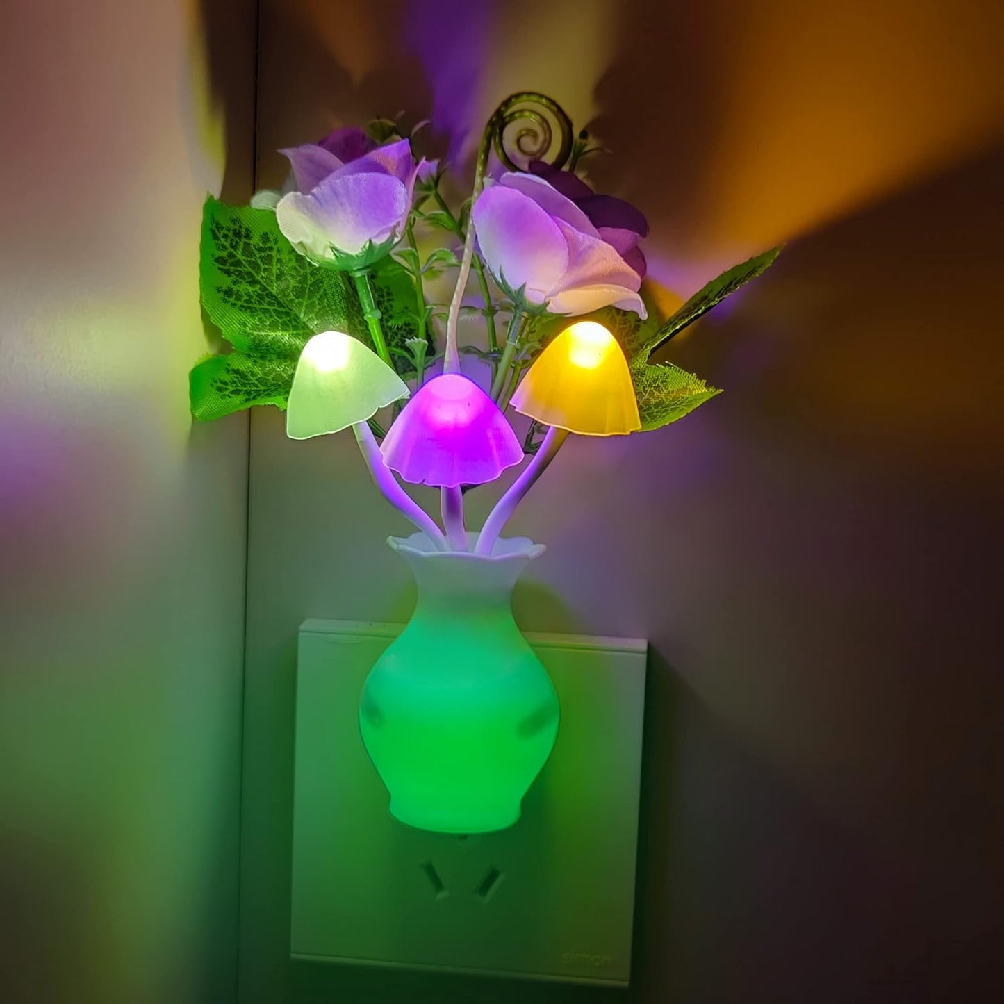 AUSAYE Color-Changing LED Night Light, 1Pack Plug in Dusk-to-Dawn,Home Décor Lamp Dream Nightlight Purple Rose Flower Mushroom Night Light for Kids Adults Bedroom,Bathroom,Stairs, Kitchen,Hallway
