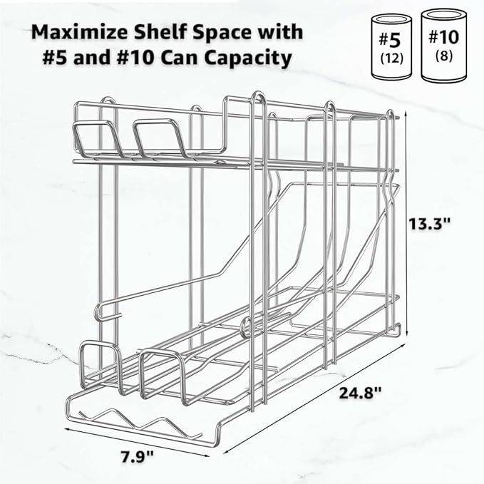2-Pack Canned Food Organizer Rack, FIFO Pantry Can Dispenser Fits (12) #5 or (8) #10 Cans