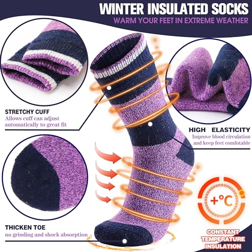 MOGGEI 3 Pairs Thermal Winter Socks for Women & Men Thick Extra Warm Insulated Ski Boot Socks for Cold Weather