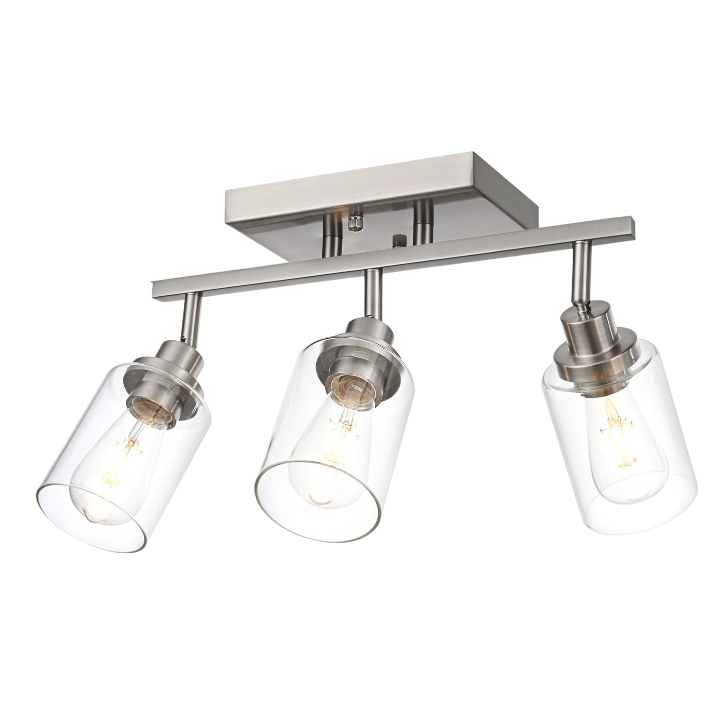 Wanluce 3 Light Track Lighting Kit Brushed Nickel Kitchen Track Lighting Fixtures Ceiling Mount Bathroom Vanity Wall Scones Light Fixture With Clear Glass  Rotatable Spotlight For Kitchen Shop Hallway