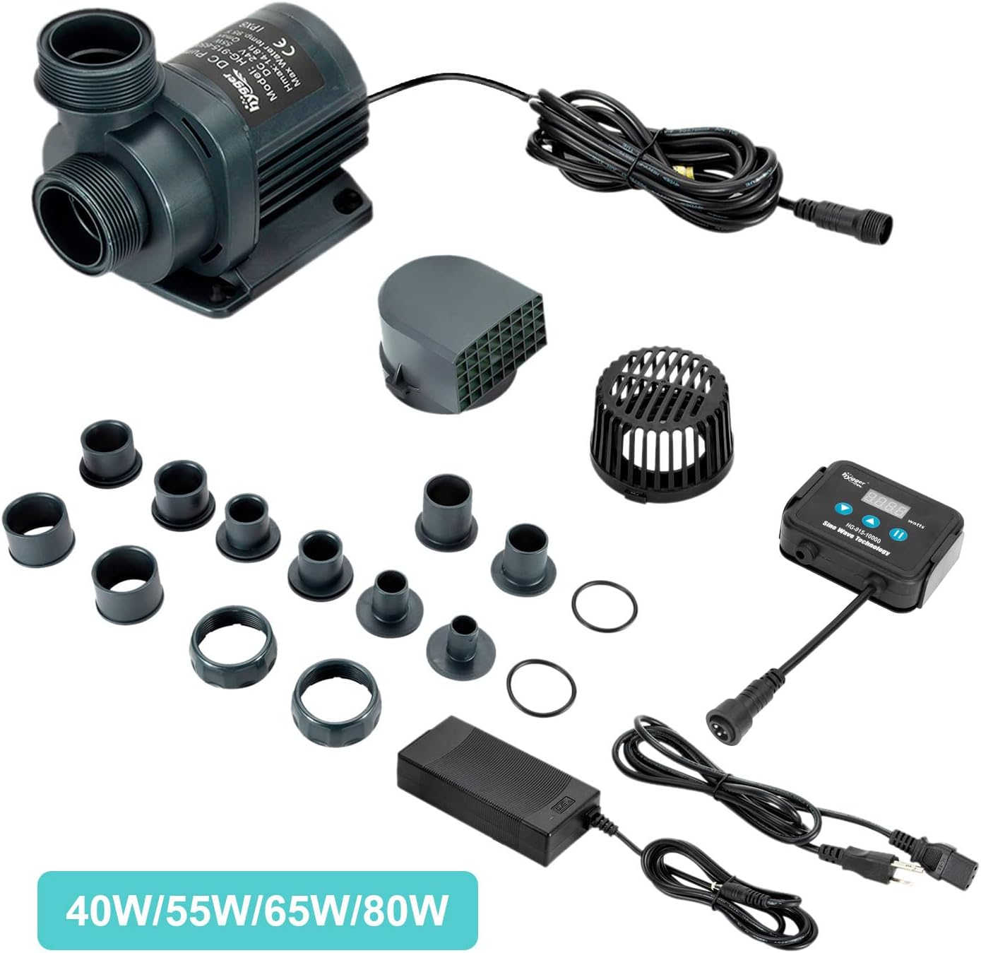 Hygger 2650GPH Quiet Submersible and External 24V Water Pump, with Controller (30%-100% Settings), Powerful Return Pump for Fish Tanks, Aquariums, Ponds, Fountains, Sump, Hydroponics (80W, 19.7ft)