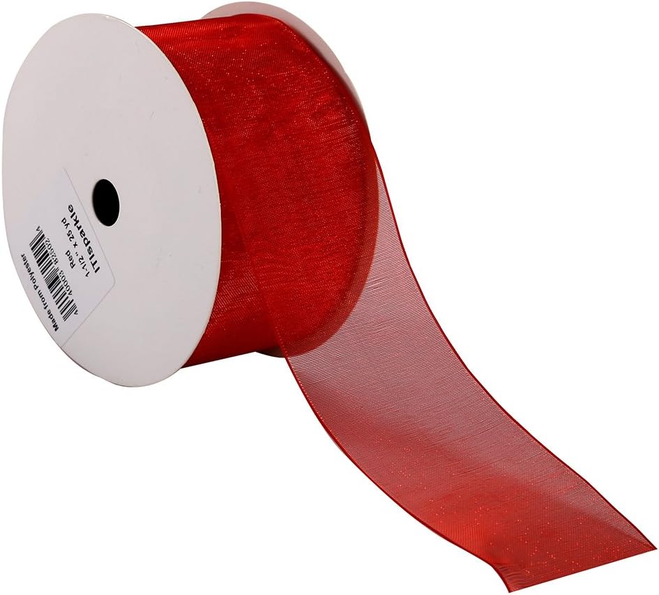 ITIsparkle 11/2" Inch Organza Ribbon 25 Yards-Roll Set for Gift Wrapping Cake Decoration Party Favor Hair Braids Hair Bow Baby Shower Decoration Floral Arrangement Craft Supplies Sheer Ribbon, Red