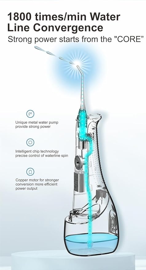 Cordless Water Flosser Oral Irrigator, 10oz Tank 4 Modes 1800 Pulses/Min IPX7 Waterproof, for Braces Care & Sensitive Gums, 4 Jet Tips Type-C Charging (Black)