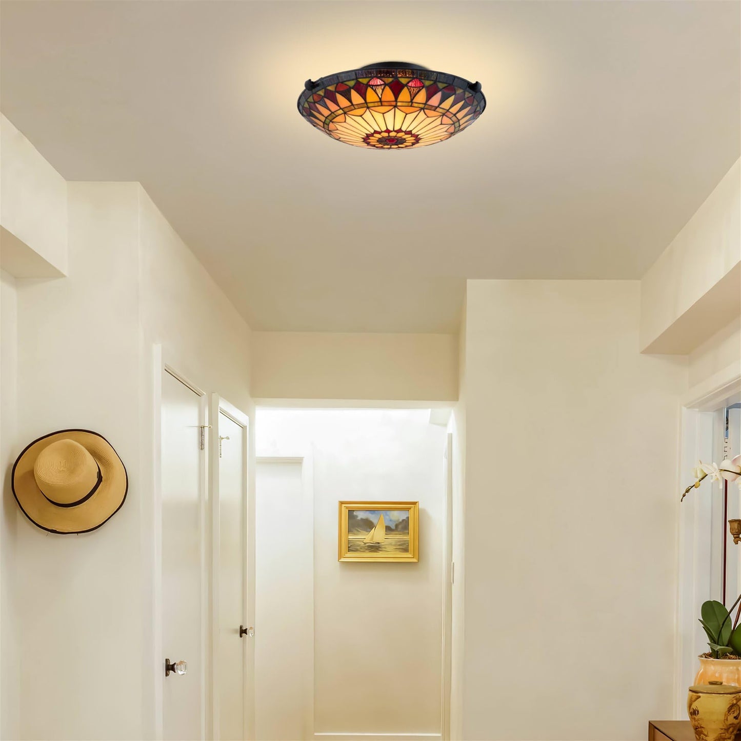 Kira Home Mateo 16 2-Light Tiffany Glass Flush Mount Ceiling Light  Black Finish