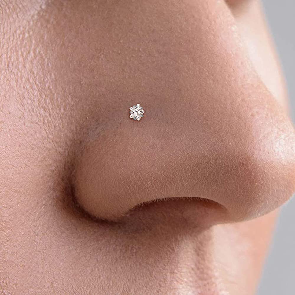 Silver Nose Rings Stud for Women Men 20G Surgical Steel Bone Nose Rings Straight