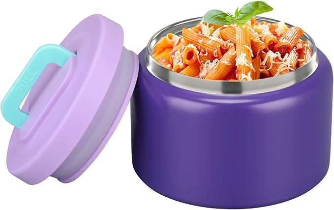PIQUEBAR 8oz Kids Thermo for Hot Food,Small Lunch Thermos Food Container Stainless Steel,Easy Open Wide Mouth Thermo for Hot Cold Food for Preschool Travel (Dark Purple)
