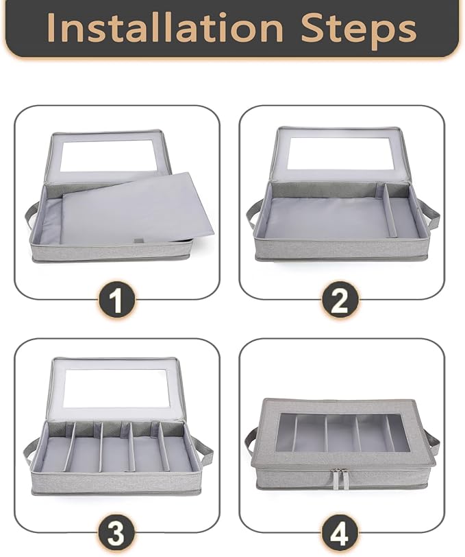 Flatware Utensil Storage Case, Grey Silverware Storage Box Chest with Adjustable Dividers, Removable Cutlery Storage Holder with Zipper Lid for Organizing Spoon/Flatware/Knives