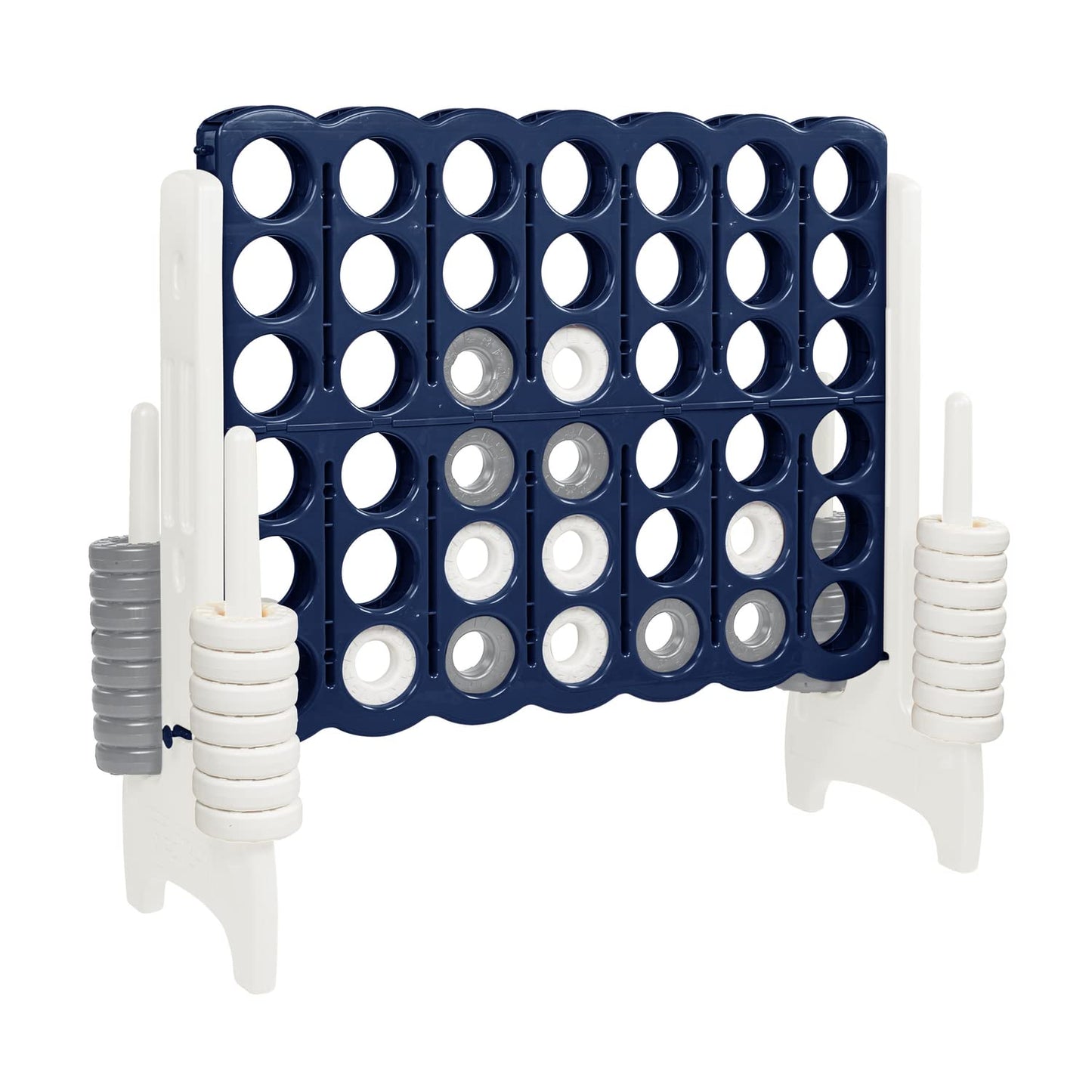 ECR4Kids Jumbo 4-to-Score Giant Game Set with Optional Drink Cup Holders, Backyard Games for Kids, Jumbo Connect-All-4 Game Set, Indoor or Outdoor Game, Family Fun Game, 4 Feet Tall, Navy and White