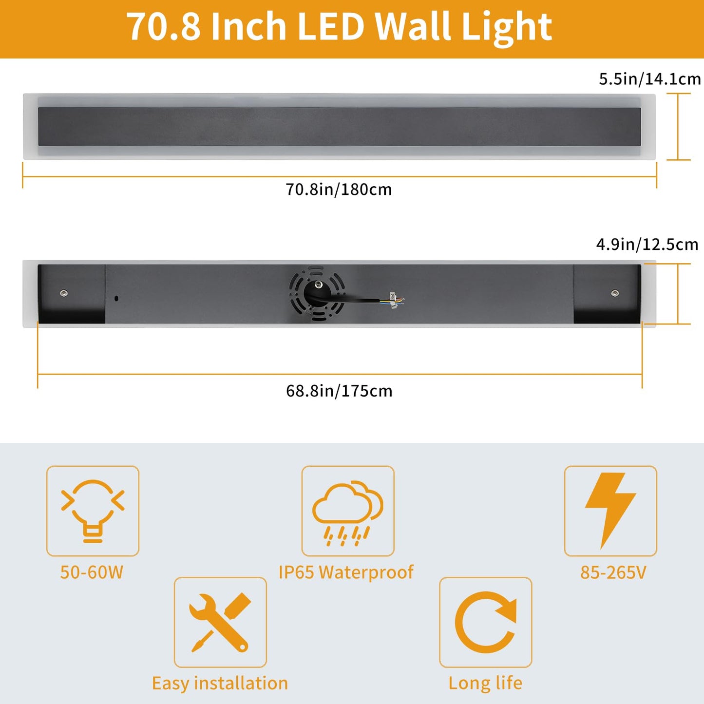 Upgrade Widened 2 Pack 71Inch Long Outdoor Wall Light  Dimmable 3000K-6000K  Modern Exterior Wall Sconces  Ip65 Waterproof  60W  Black Led Wall Mount Light For House  Yard  Garden With Remote Control