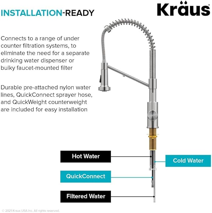 KRAUS Bolden 2-in-1 Commercial Style Pull-Down Single Handle Water Filter Kitchen Faucet for Reverse Osmosis or Water Filtration System in Spot Free Stainless Steel, KFF-1610SFS