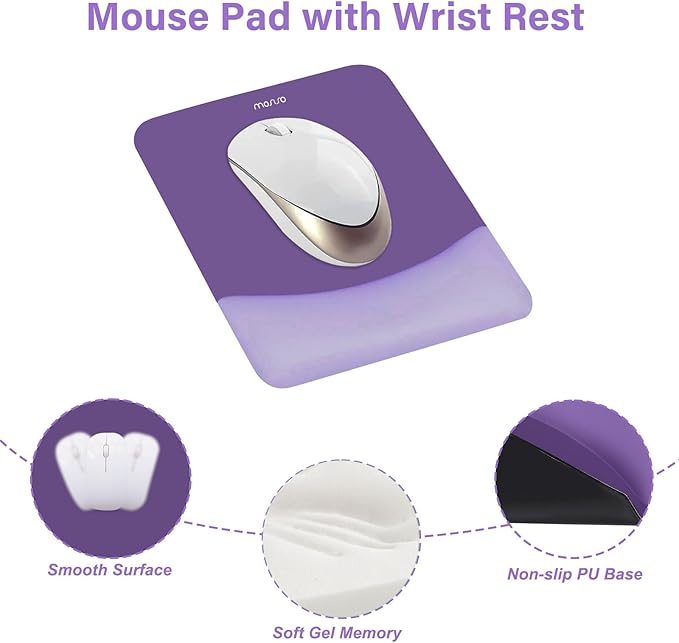 MOSISO Wrist Rest Support for Mouse Pad&Keyboard Set, Rectangular Ergonomic Mousepad Non-Slip Base Home/Office Pain Relief&Easy Typing Pad with Neoprene Cloth&Raised Silicone Lining, Imperial Purple