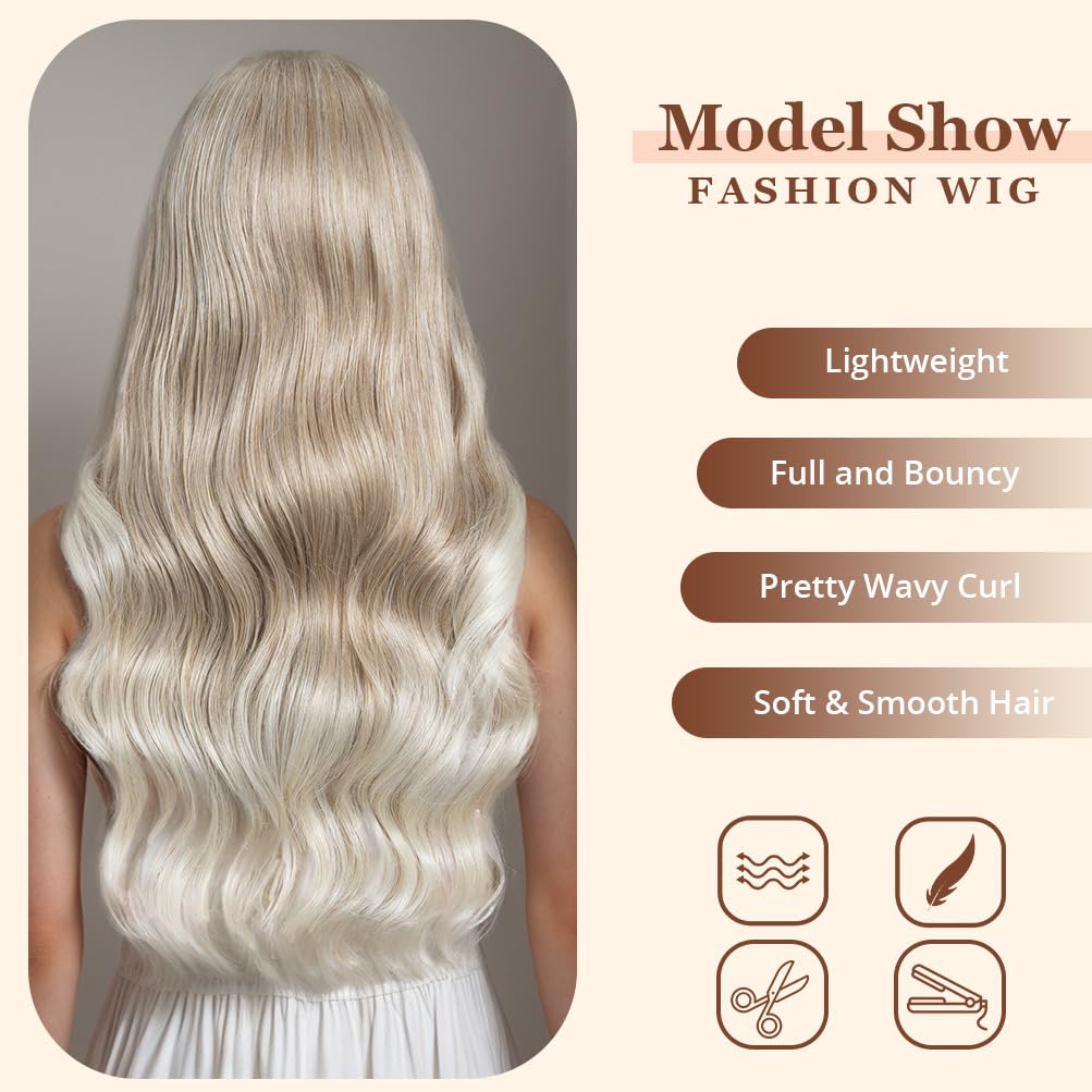 Style Icon HD Lace Front Wig 26 Inch Long Body Wave Wigs Synthetic Fiber Highlight Beige Blonde Blend Color Pre Plucked Baby Hai
