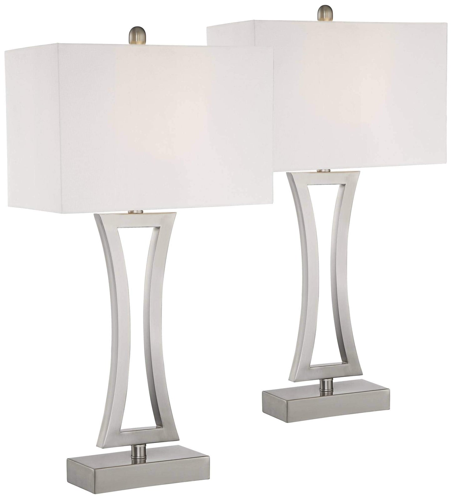 360 Lighting Roxie 31 Tall Table Lamps Set Of 2, Brushed Nickel Metal, Off White Fabric Shade For Bedroom, Living Room, Home Office