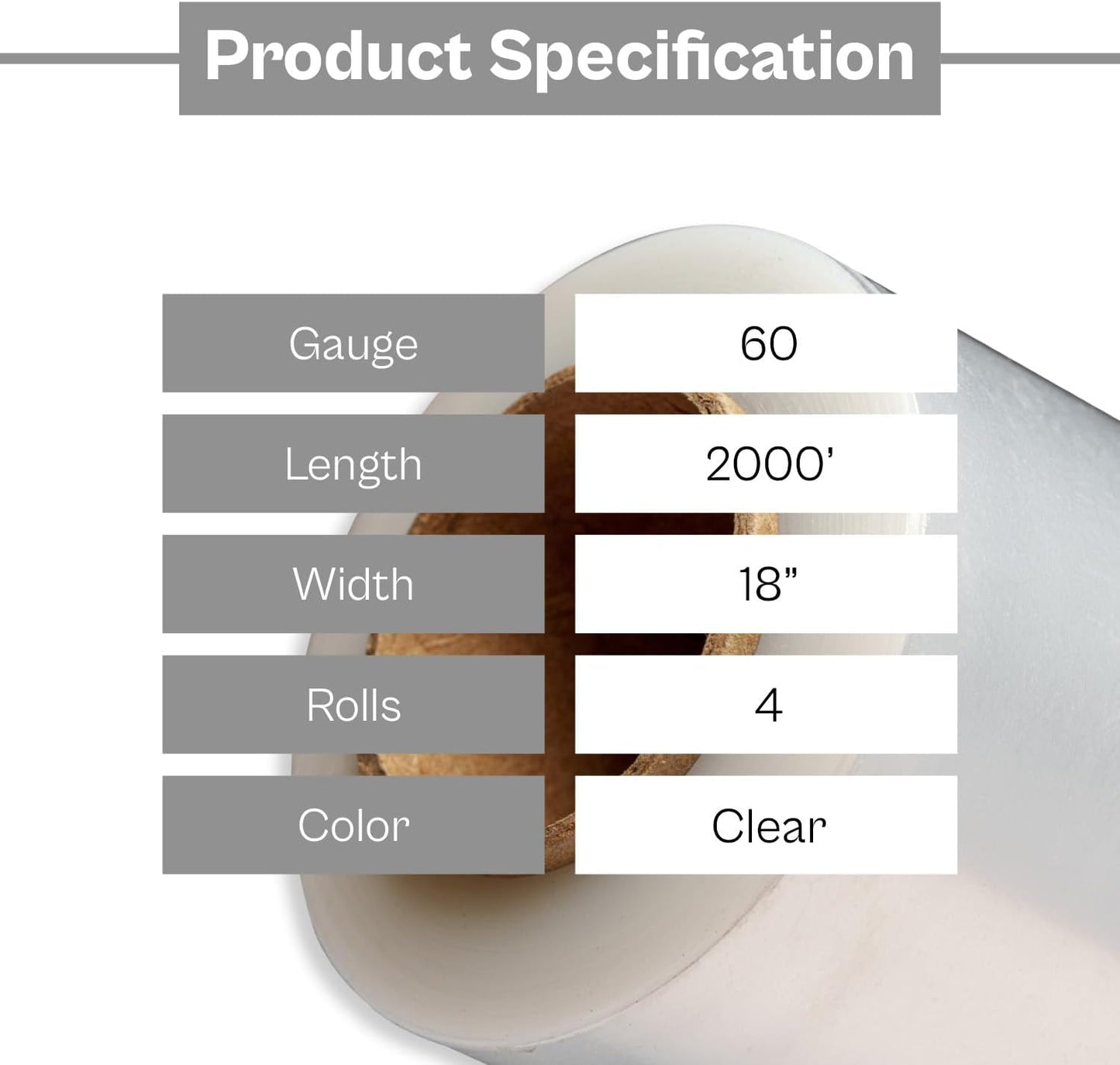 PSBM Stretch Wrap, 4 Pack, 18 Inch x 2000 Feet, 60 Gauge, Clear Plastic Cling, Cast Hand Stretch Film Rolls for Packaging Moving Packing Pallets