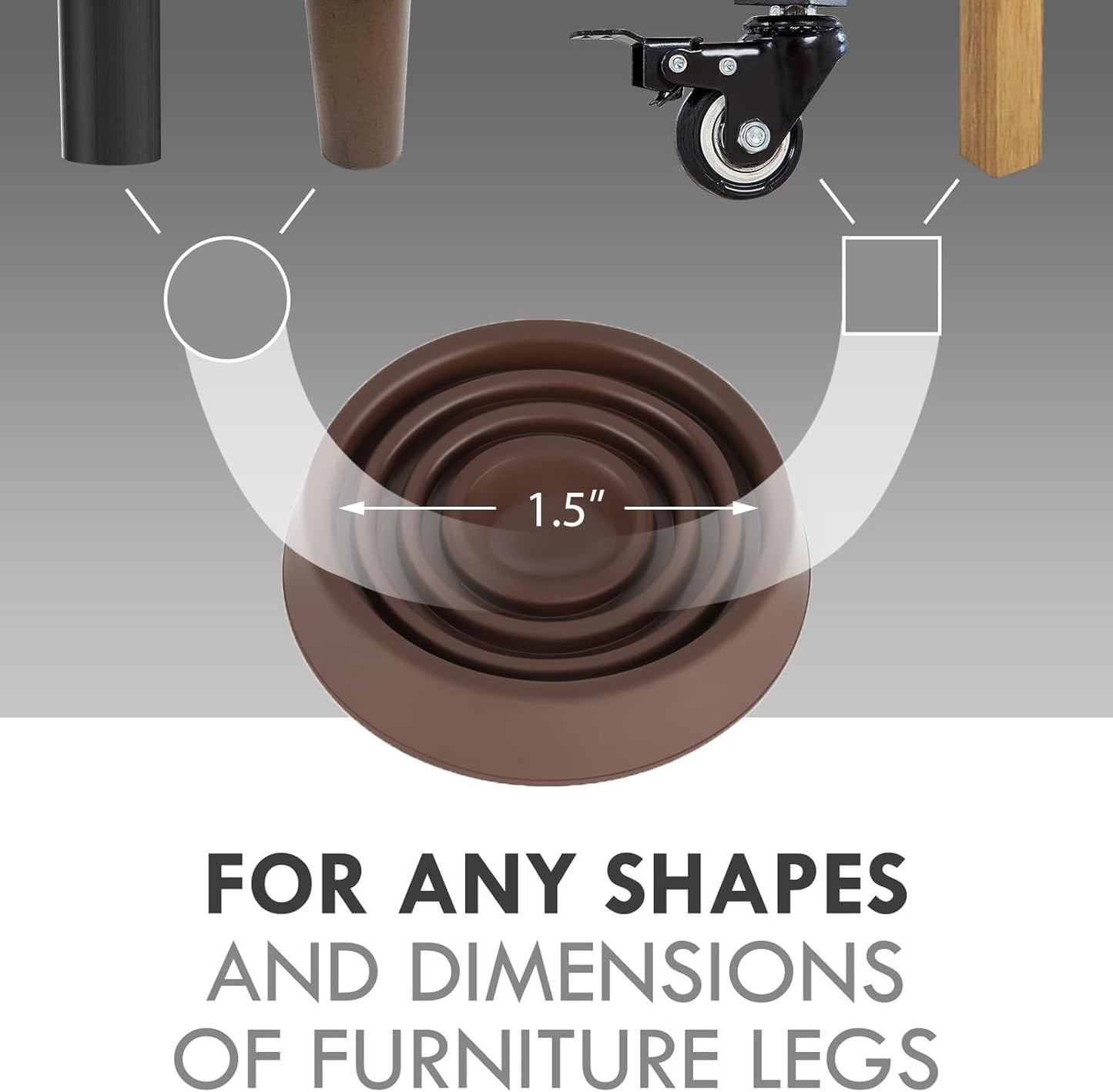 Furniture Coasters, 1.5X1.5 Rubber Caster Cups Non Slip Furniture Pads Non Skid Furnitures Grippers Anti Slide Floor Protector for Bed Couch Table Chair Stoppers (Brown, 8 Pack)