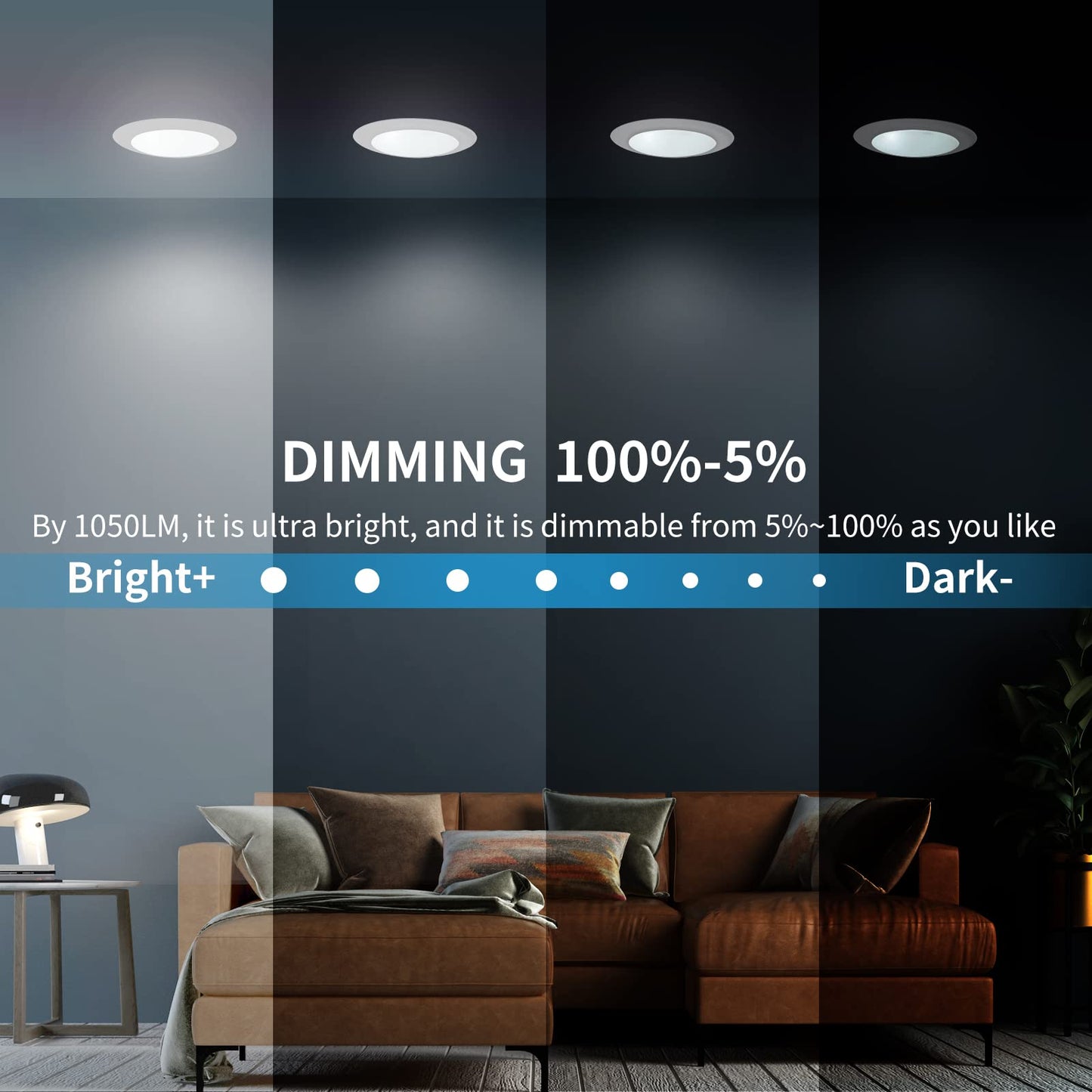 ECOELER 6-Inch Dimmable LED Disk Light, 15W, 1000lm, 3000K/4000K/5000K Selectable, Aluminum,