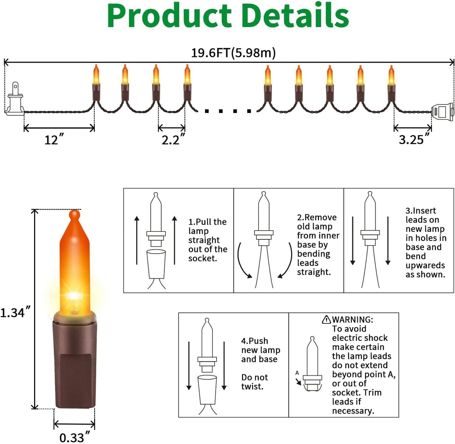 Lamphome Orange Halloween Light  100 Count 20Ft String Light 120V Ul Certified Orange String Lights  Plug In Brown Wire Fall Lights Waterproof For Spooky Thanksgiving Party Decor