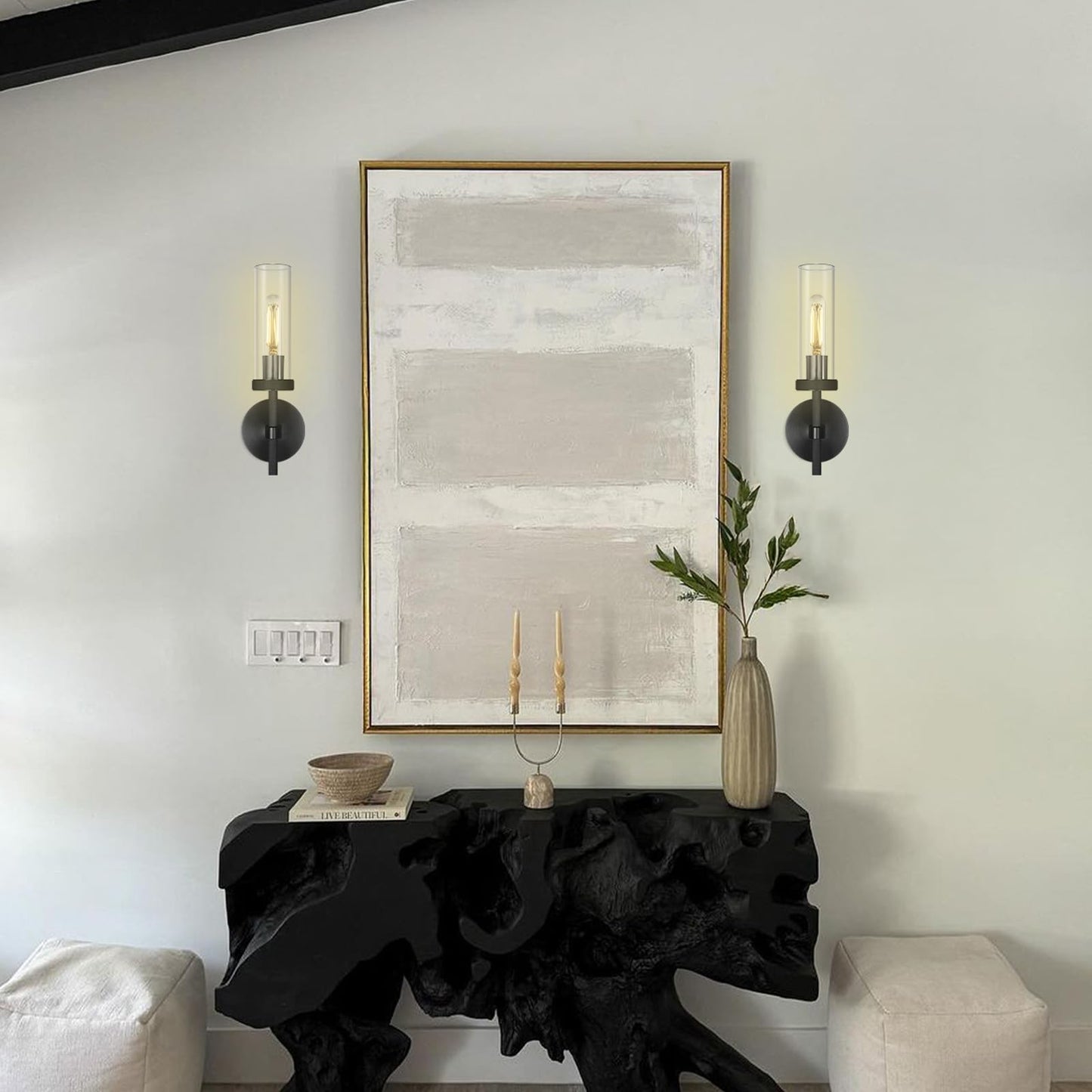 Zhtiechui Black Wall Sconces Bathroom Vanity Wall Sconces  Glass Tube Wall Sconces 14  Sconces Wall Lighting Indoors  Wall Lights For Mirror  Living Room  Bedroom  Hallway (Including Bulb)