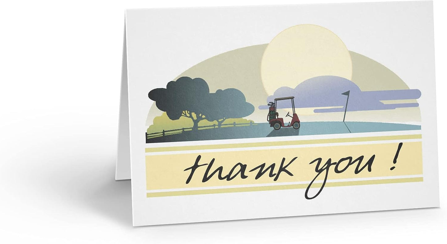 Stonehouse Collection | Custom Simple Elegant Golf Theme Thank You Note Card | 24 Personalized Boxed Golf Cards & Envelopes (Customize)