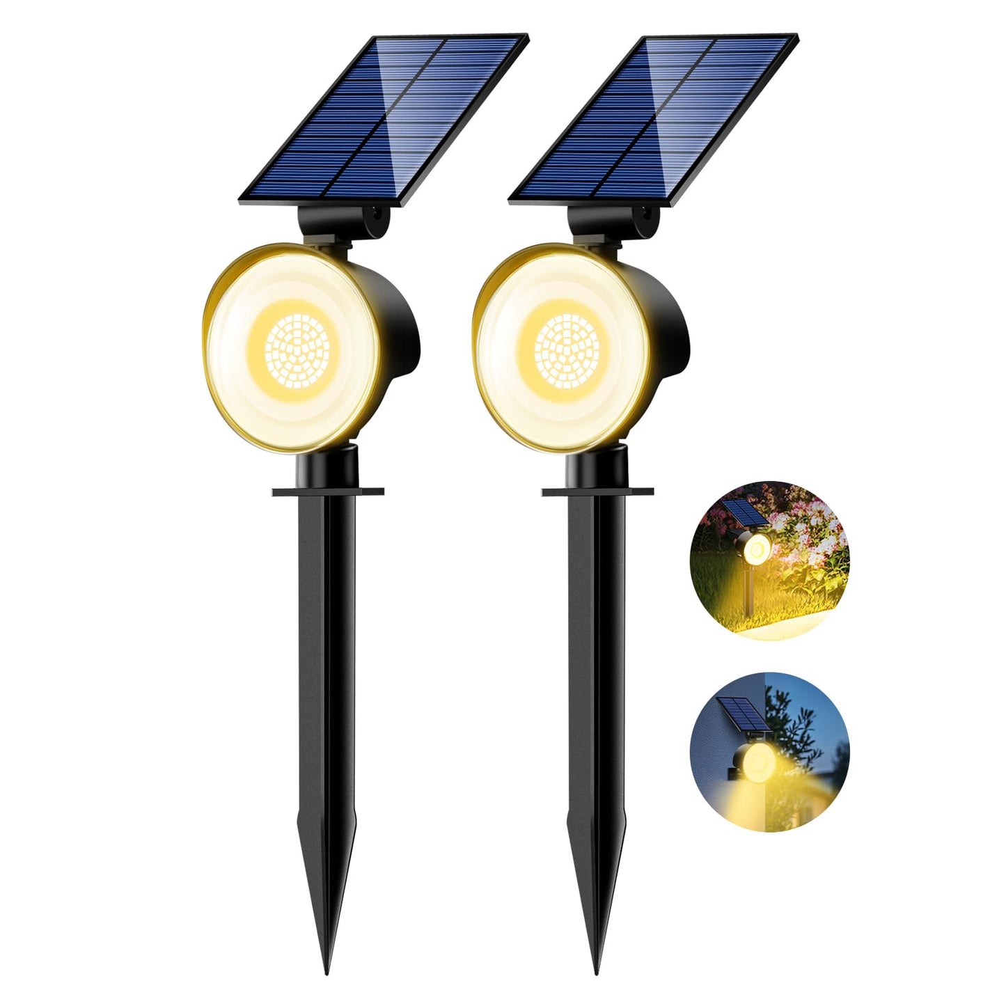 Nipify 2 Pack Solar Spot Lights Outdoor Waterproof With 3 Modes  Solar Spotlight Light For Outside Yard Landscape Lighting Pathway Lights Wall Warm White
