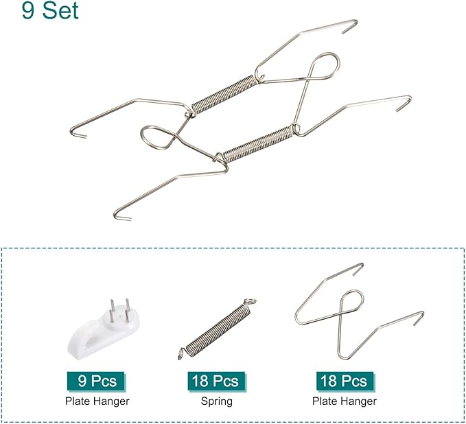 Uxcell 9-Piece Stainless Steel Invisible Wall Plate Hangers with 9 Wall Hooks, Silver