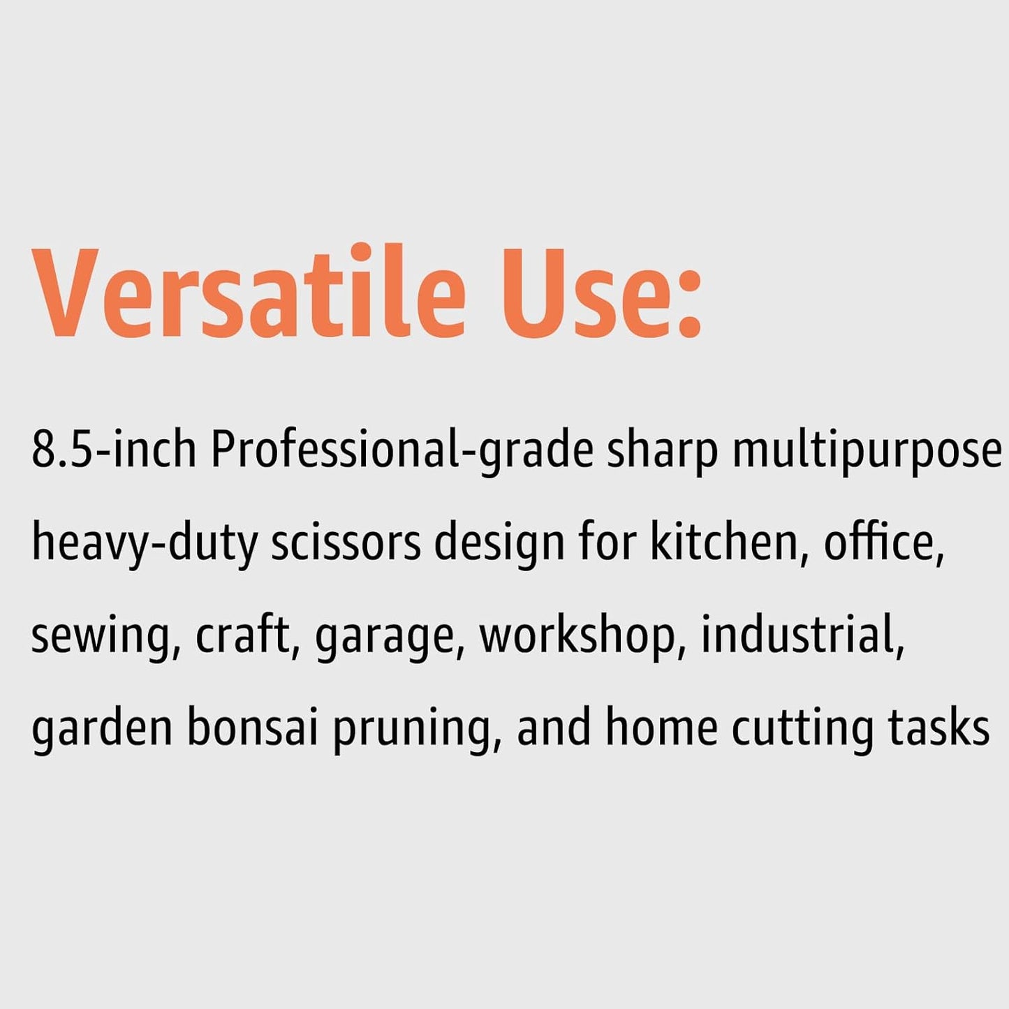 Heavy Duty All Purpose Scissors, Stainless Steel Blades, Black Orange Comfort Grip Handle, 8.5 Inch Professional Multipurpose Utility Sharp Shears for Kitchen, Garden, Office, Craft, Sewing