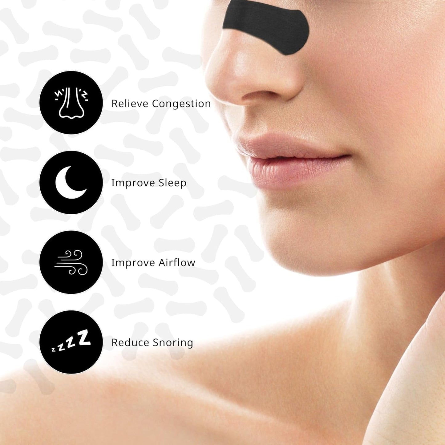 Nasal Strips (60 ct) for Breathing - Nose Strips for Sports - Anti Snoring Solution & Nasal Congestion Relief Nose Tape for Sleeping - Universal Fit, Extra Strength for Sensitive Skin - Black