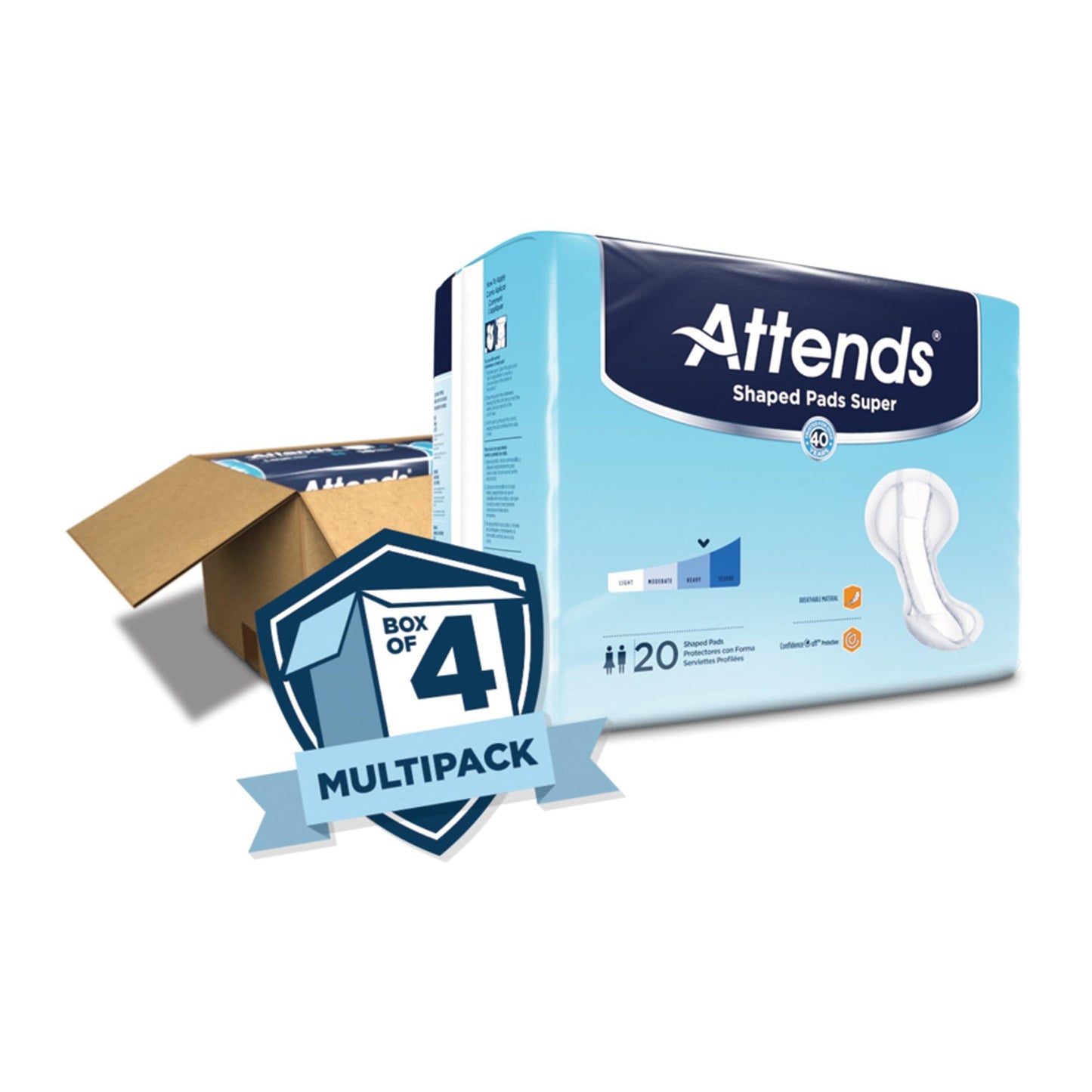Attends Shaped Pads Super Unisex Incontinent Pad Contoured 13 X 27.2 Inch SPSA, 80 Ct