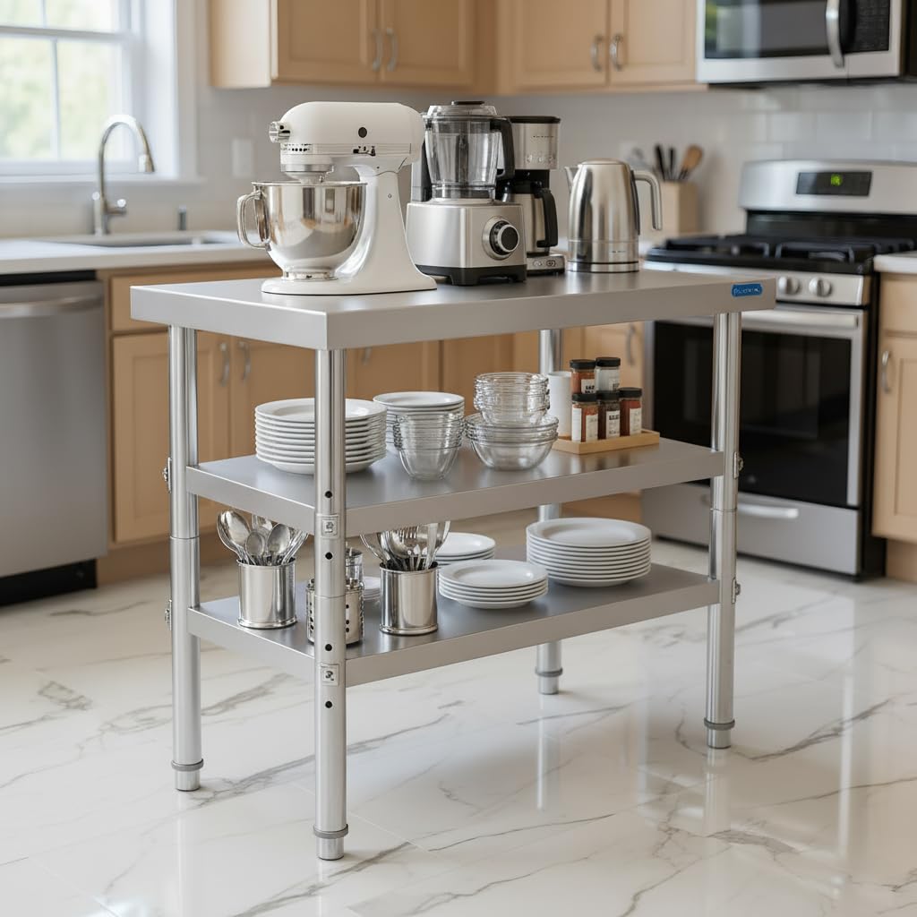 KUARBARR Stainless Steel Table Commercial Stainless Steel Prep Table 18 x 30 Inch, NSF Metal Commercial SS Kitchen Prep Worktable for Restaurant Kitchen Garage Warehouse