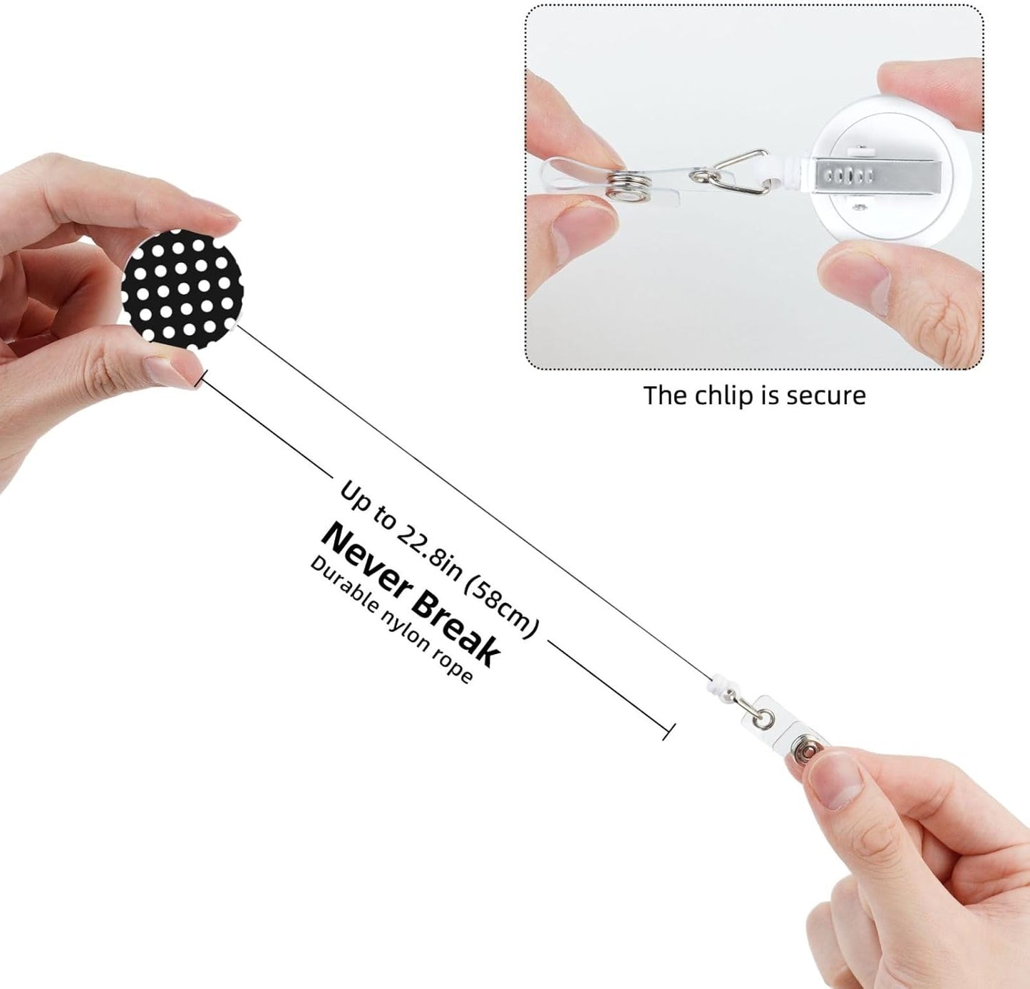 Black White Polka Dot Badge Reels Retractable Badge Holder with Clip for Id Name Tag Office Worker Student Teacher Nurse Doctor