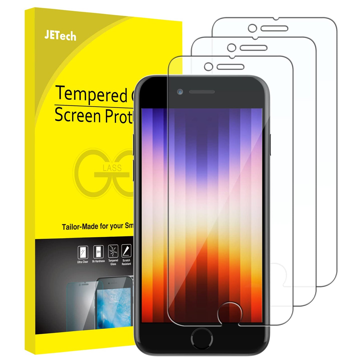 Jetech Screen Protector For Iphone Se 3 (2022 3Rd Edition) 4.7-Inch, Tempered Glass Film, 3-Pack