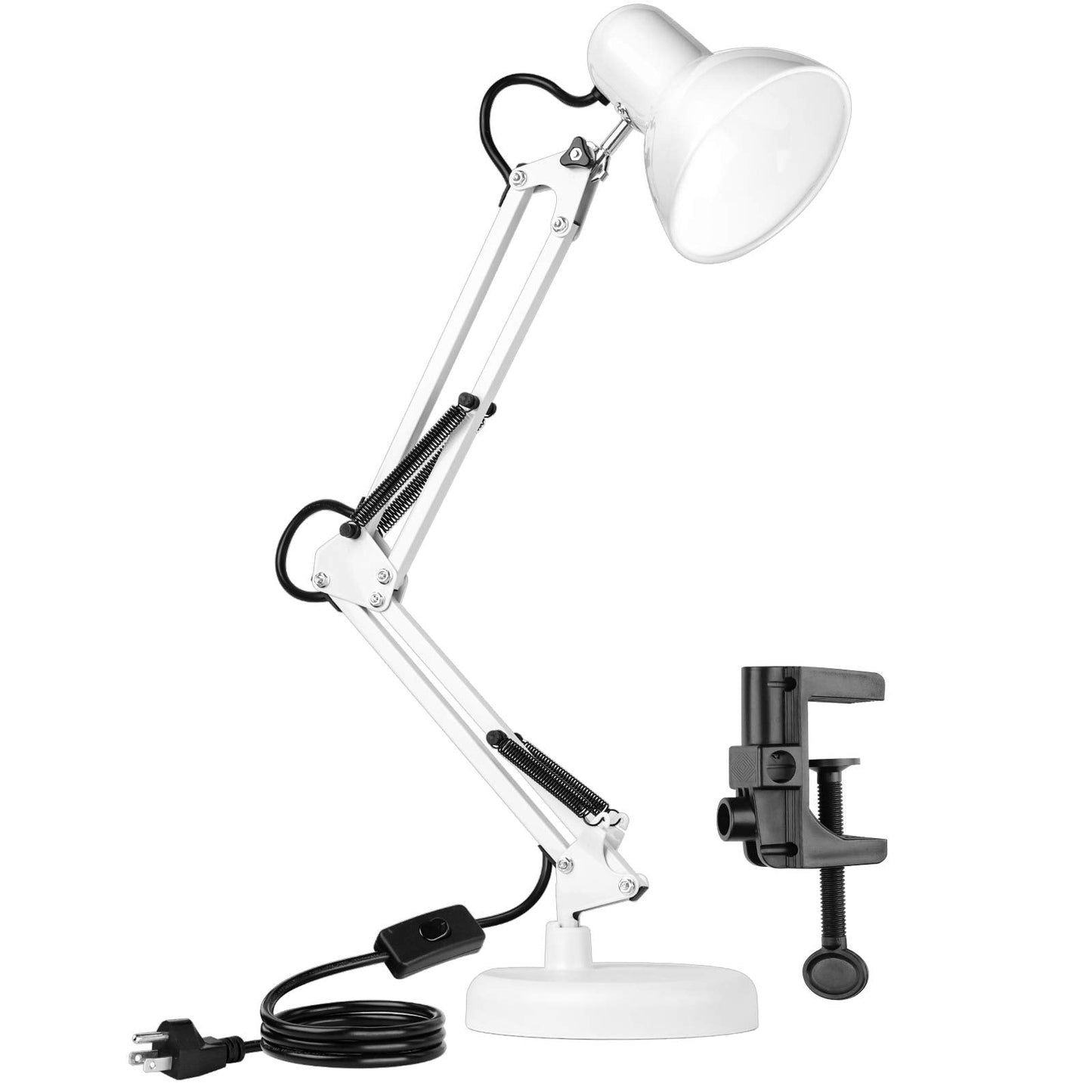 Ameritop Adjustable Metal Desk Lamp, Goose Neck Swing Arm, Eye-Caring, White