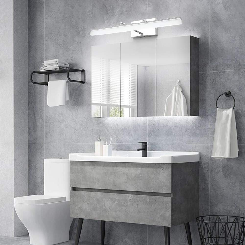 Aipsun 24 Modern Led Vanity Light Fixture, Chrome Stainless Steel, Model 6480, Adjustable Bathroom Lighting Over Mirror, 5500K