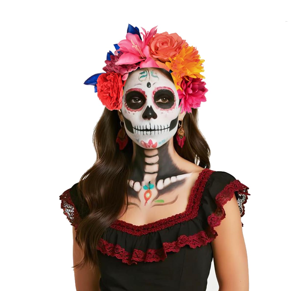 June Bloomy Mexican Flower Headband Halloween Cinco De Mayo Party Costume Day of The Dead Headpiece(Red Pink Orange Blue)